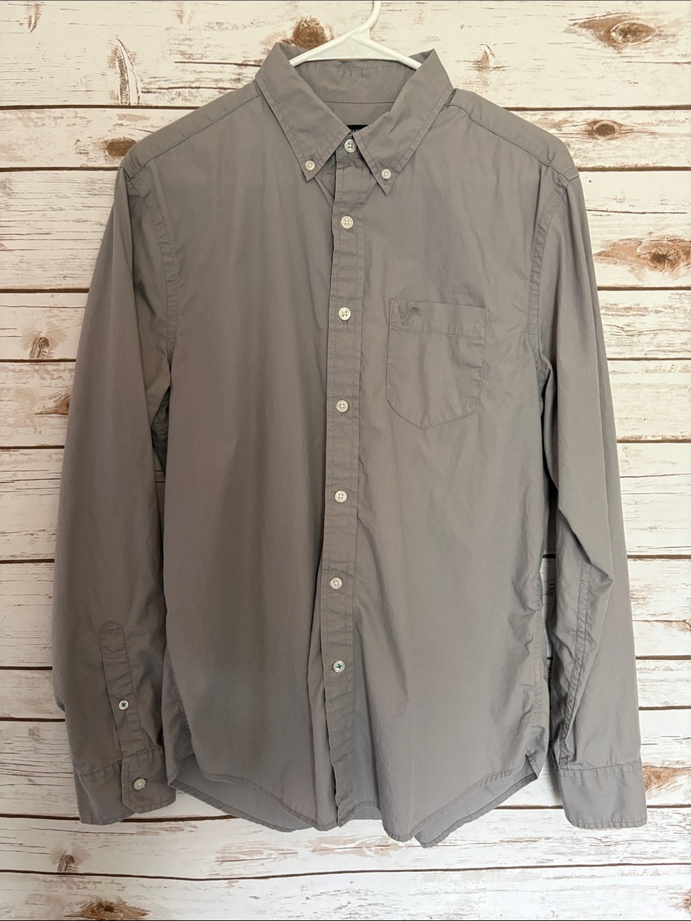 American Eagle Outfitters Slim Fit Gray Long-Sleeve Button-Down Shirt